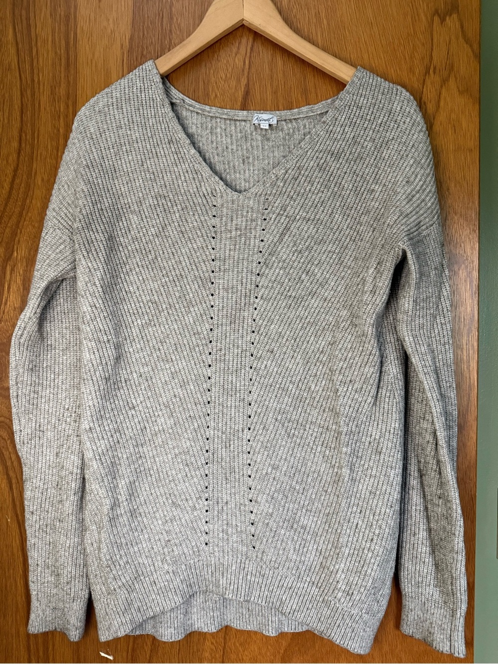Kismet Soft Knit V‑Neck Ribbed Sweater in Beige